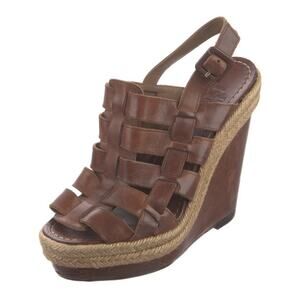 CHRISTIAN LOUBOUTIN Brown Leather Platform Wedge Strappy Sandals EU 37 US 6.5